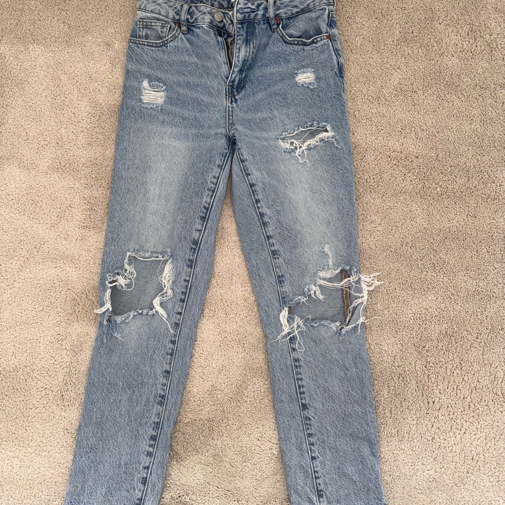 PacSun Light Blue Distressed Straight Leg Mom Jeans